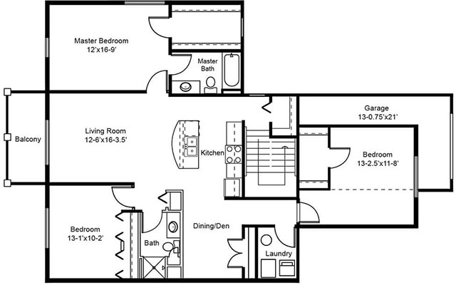 Stonefield Terrace, 3 bed, 2 bath w/den floor plan