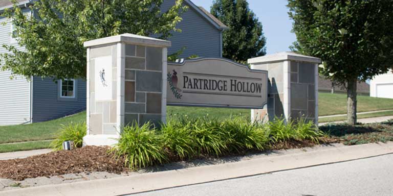 Partridge Hollow subdivision entrance sign